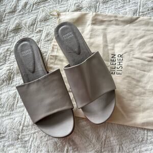 Eileen Fisher Light Grey Leather Slide Sandals